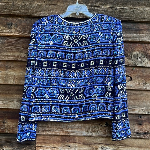 PAPÉLLE BOUTIQUE evening sequin silk vintage latch down jacket fully lined 80s - Picture 7 of 9